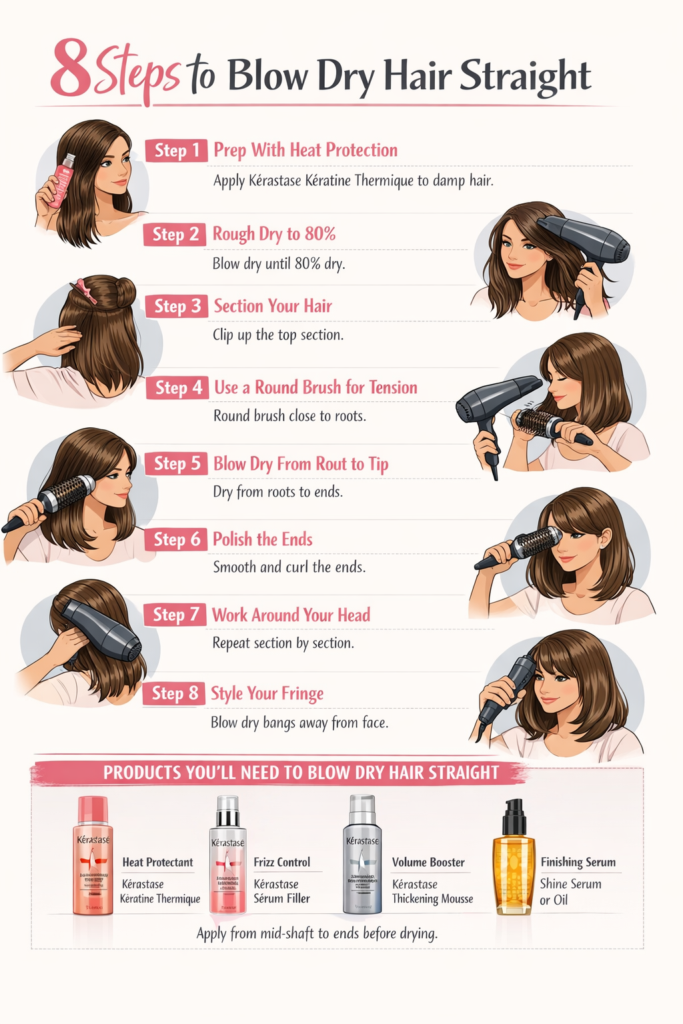 blow drying your hair straight