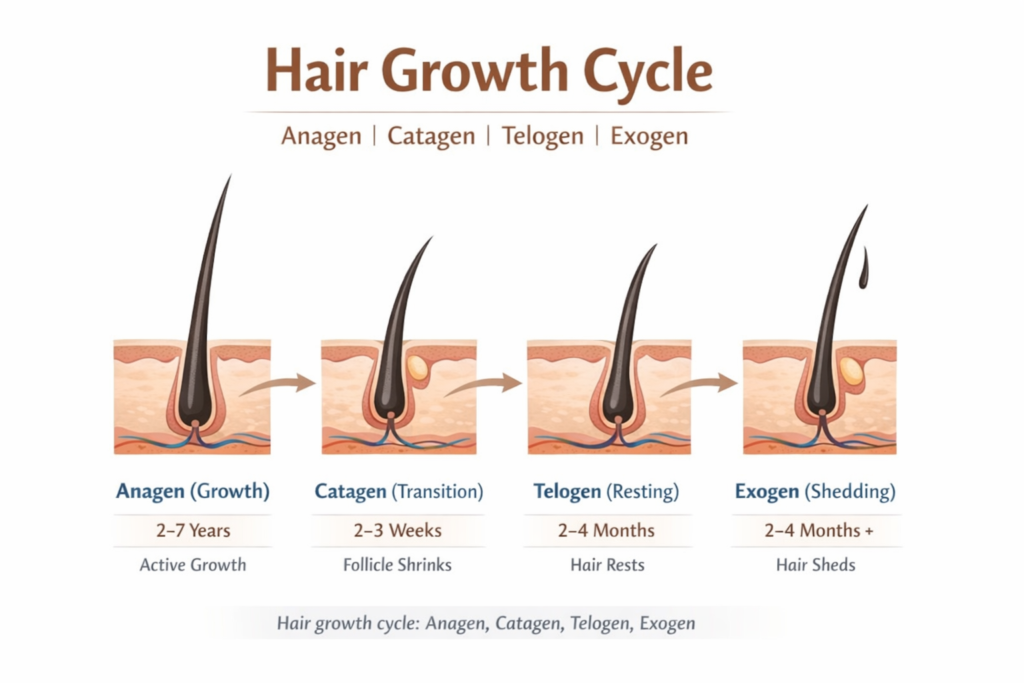 Hair Not Growing? Cause, Fixes & Growth Boost Guide 1 hair growth cycle at a glance